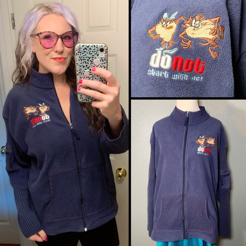 VINTAGE, LOONEY TOONS, Taz, zip up fleece!!